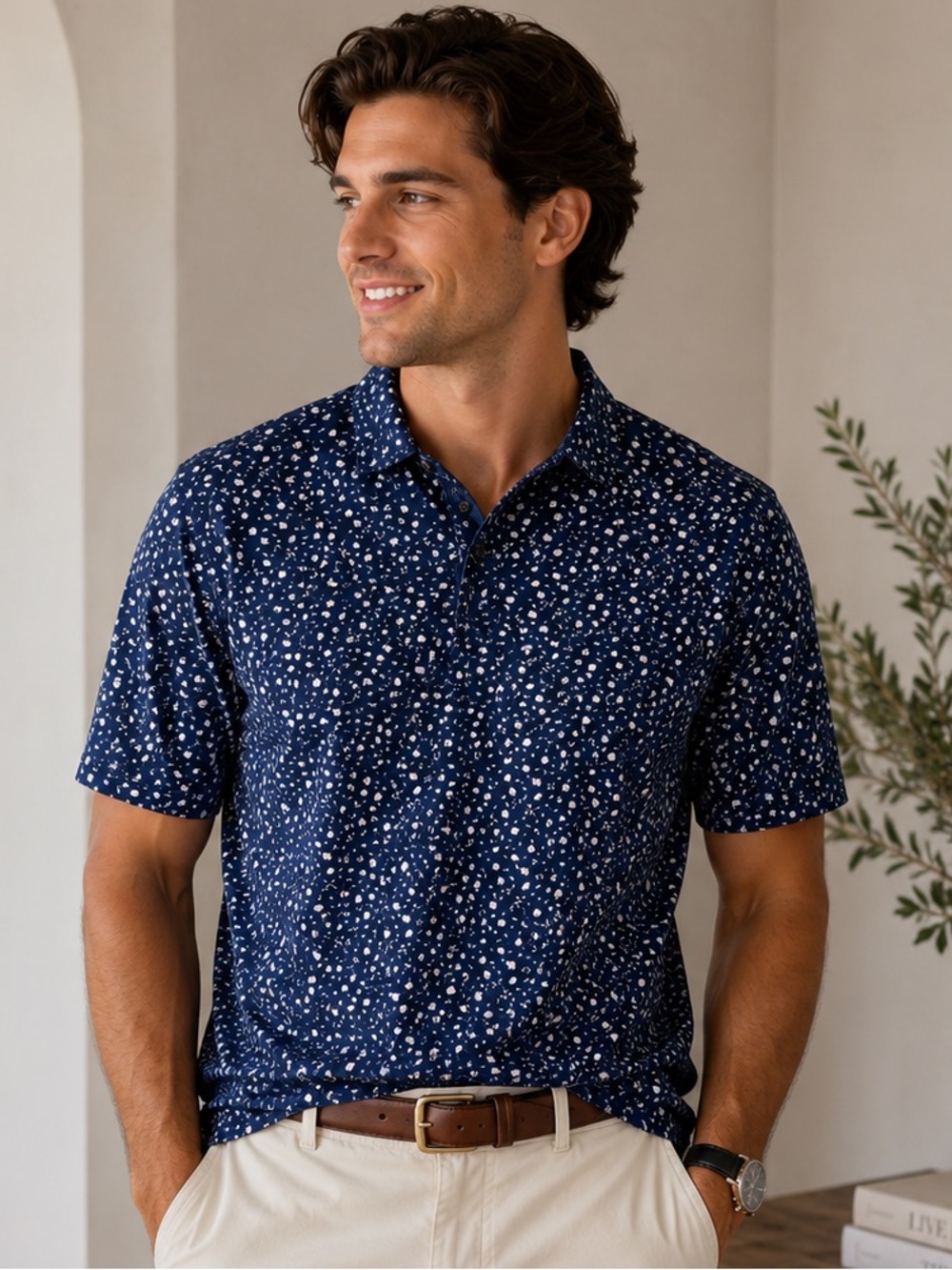 Boston Scott Golf Men’s 2XL Performance Polo NWT Navy Daisy Floral Print